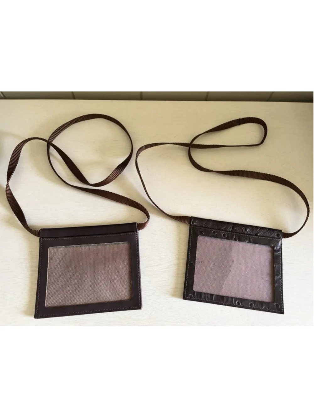 VTG x2 Gary’s Leather ID Badge Lanyard Card Case Neck Strap Wallet USA Made